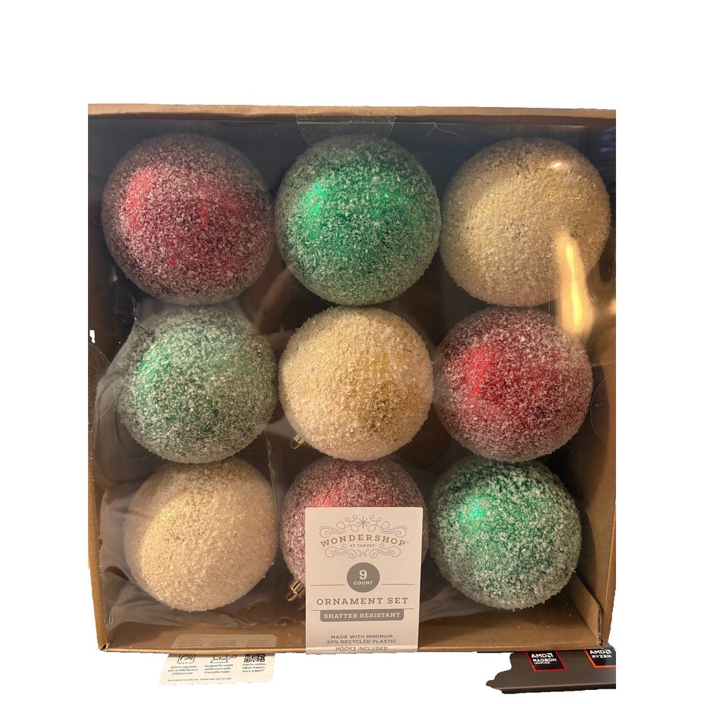 9ct‎ 100mm Christmas Ornament Set Iced Green/Champagne/Red - Wondershop